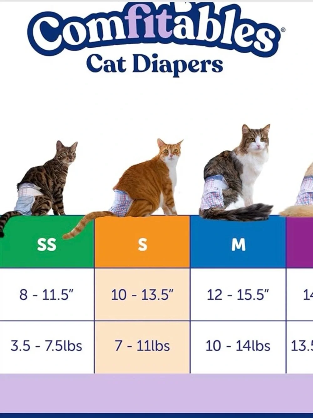 Comfitables White Cat Diapers - Secure Fit (16 Count) Small